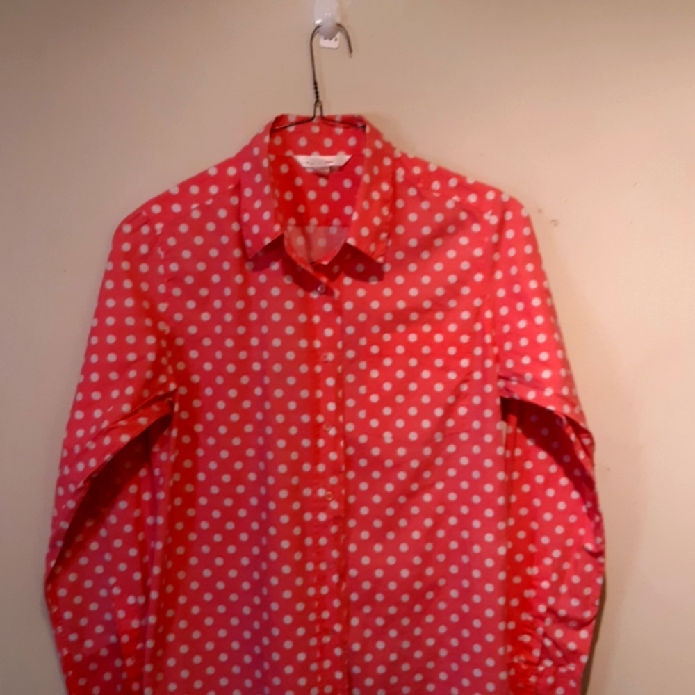 Victoria SECRET blouse Pink polka dots Size Medium gorgeous long with signature